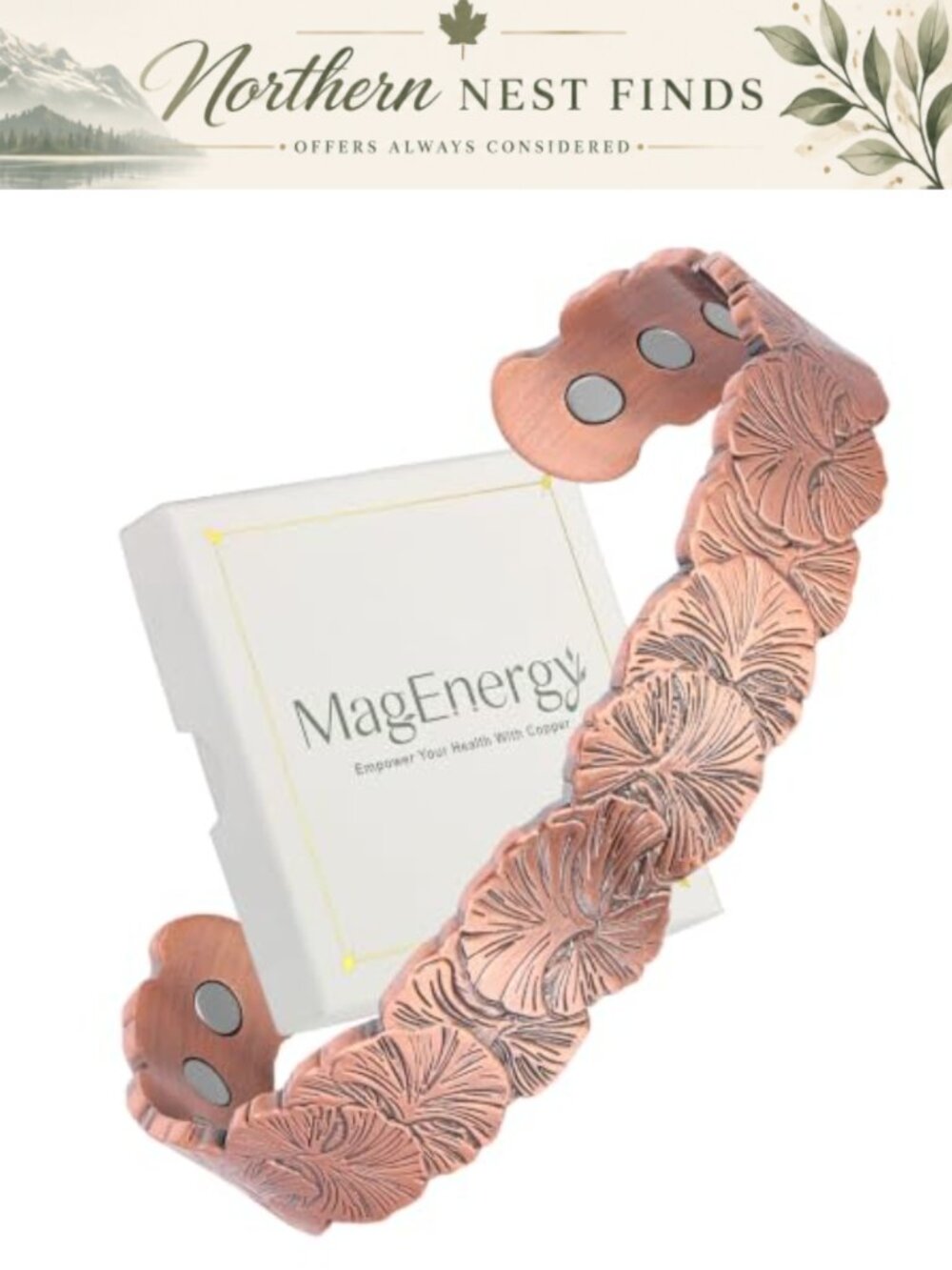 Pure Copper Cuff Bracelet Ginkgo Leaf Butterfly Adjustable Bangle